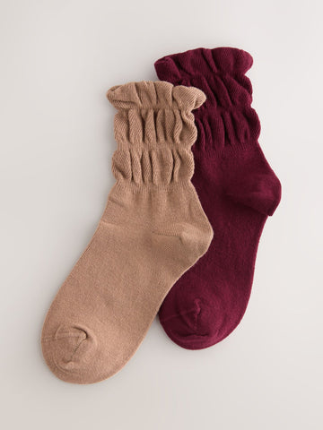 Burgundy Red and Tan Brown Slouchy Ankle Socks 2 Pack