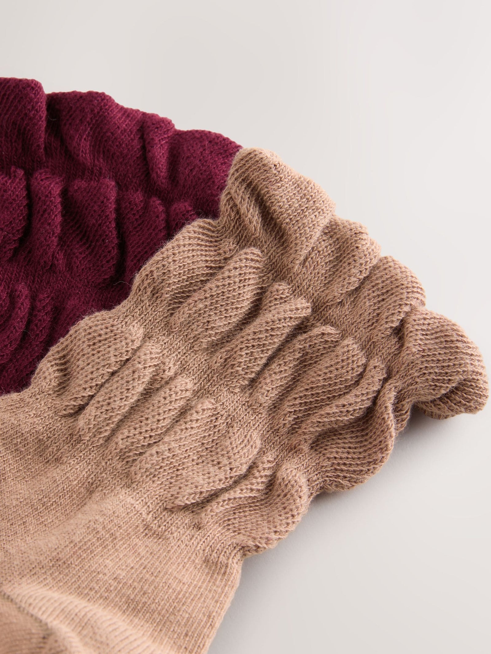 Burgundy Red and Tan Brown Slouchy Ankle Socks 2 Pack