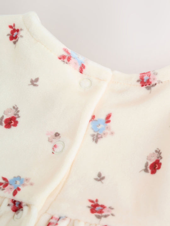 Cream Ditsy Baby Long Sleeve Velour Dress and Tights Set 2 Piece (0mths-2yrs)