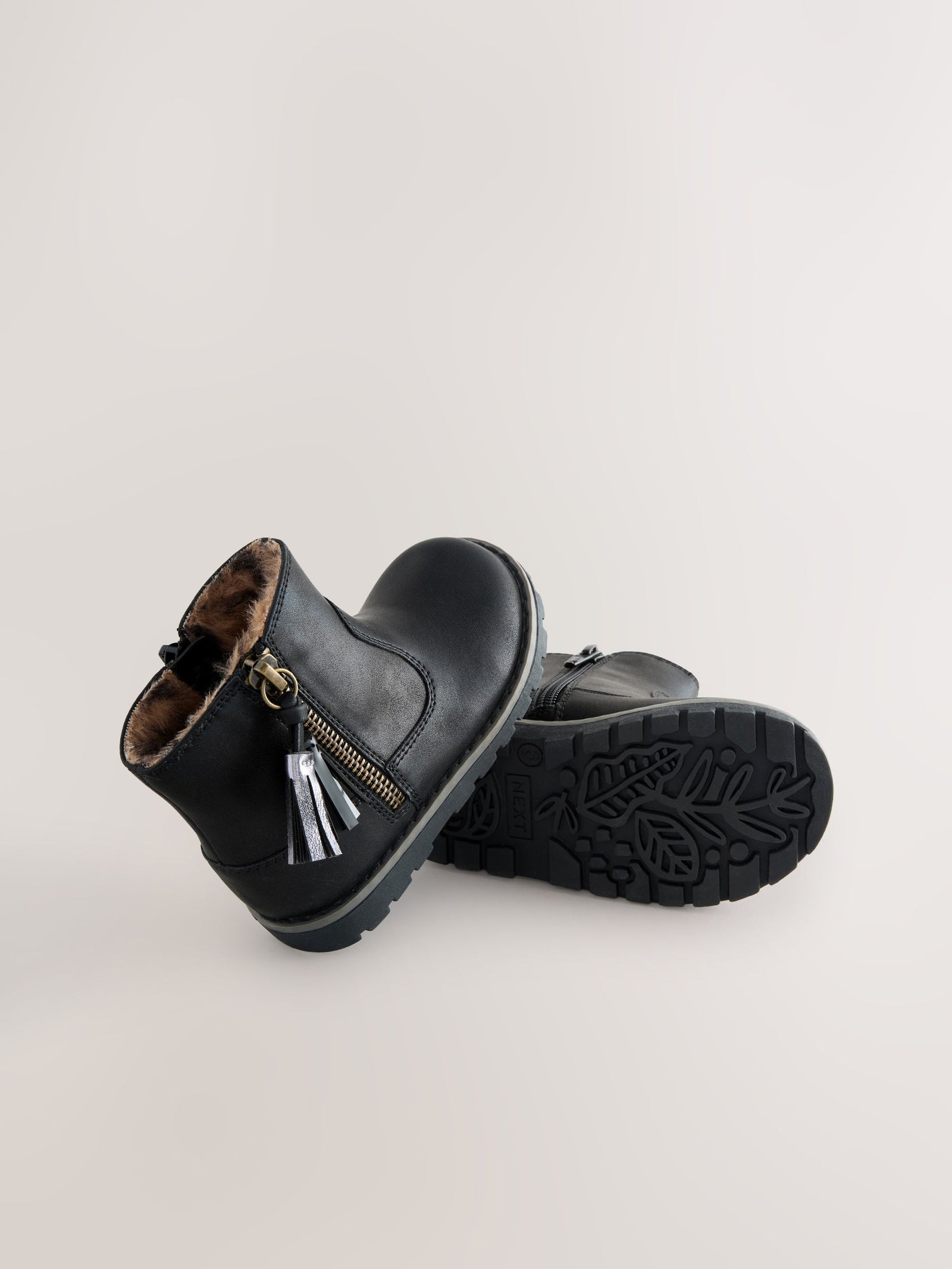 Black Wide Fit (G) Chelsea Zip Tassel Ankle Boots
