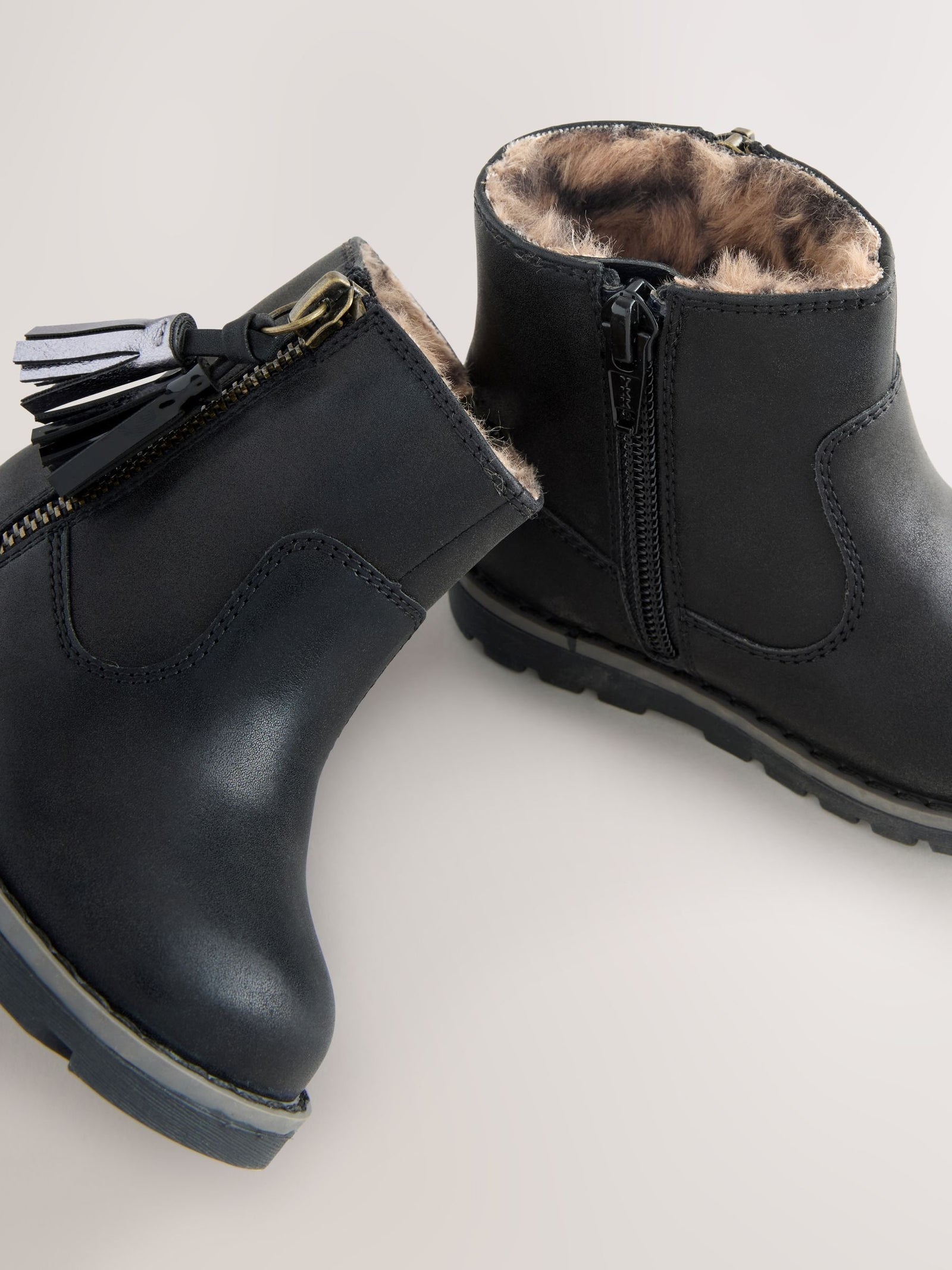 Black Wide Fit (G) Chelsea Zip Tassel Ankle Boots