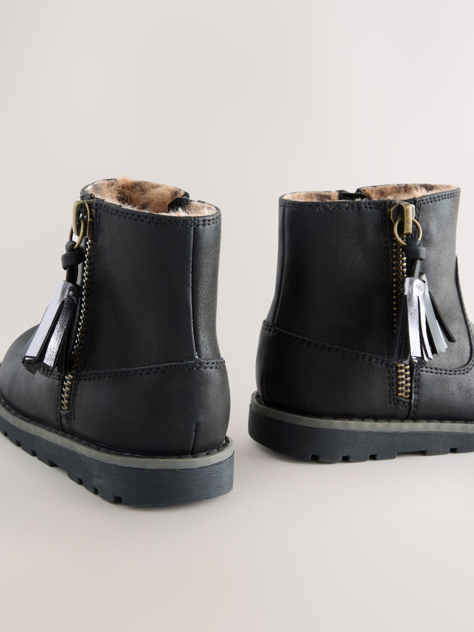 Black Wide Fit (G) Chelsea Zip Tassel Ankle Boots