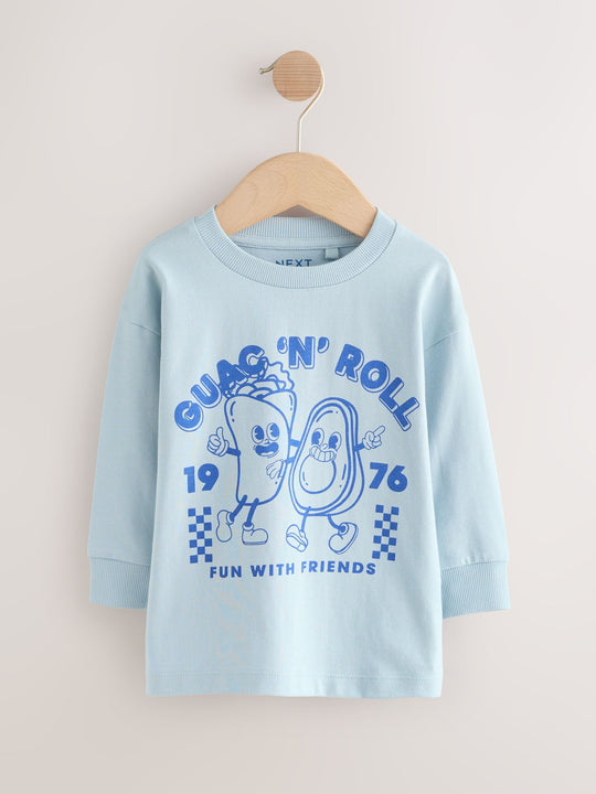 Blue/Green Taco Long Sleeve Graphic Print T-Shirts 3 Pack (3mths-7yrs)