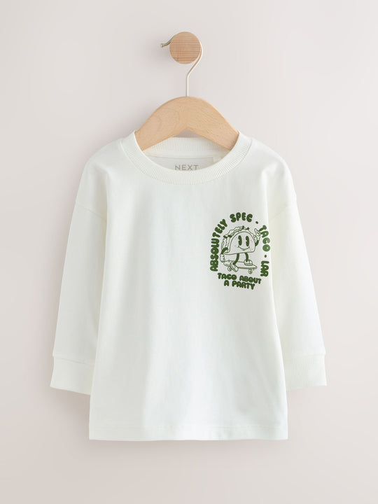 Blue/Green Taco Long Sleeve Graphic Print T-Shirts 3 Pack (3mths-7yrs)