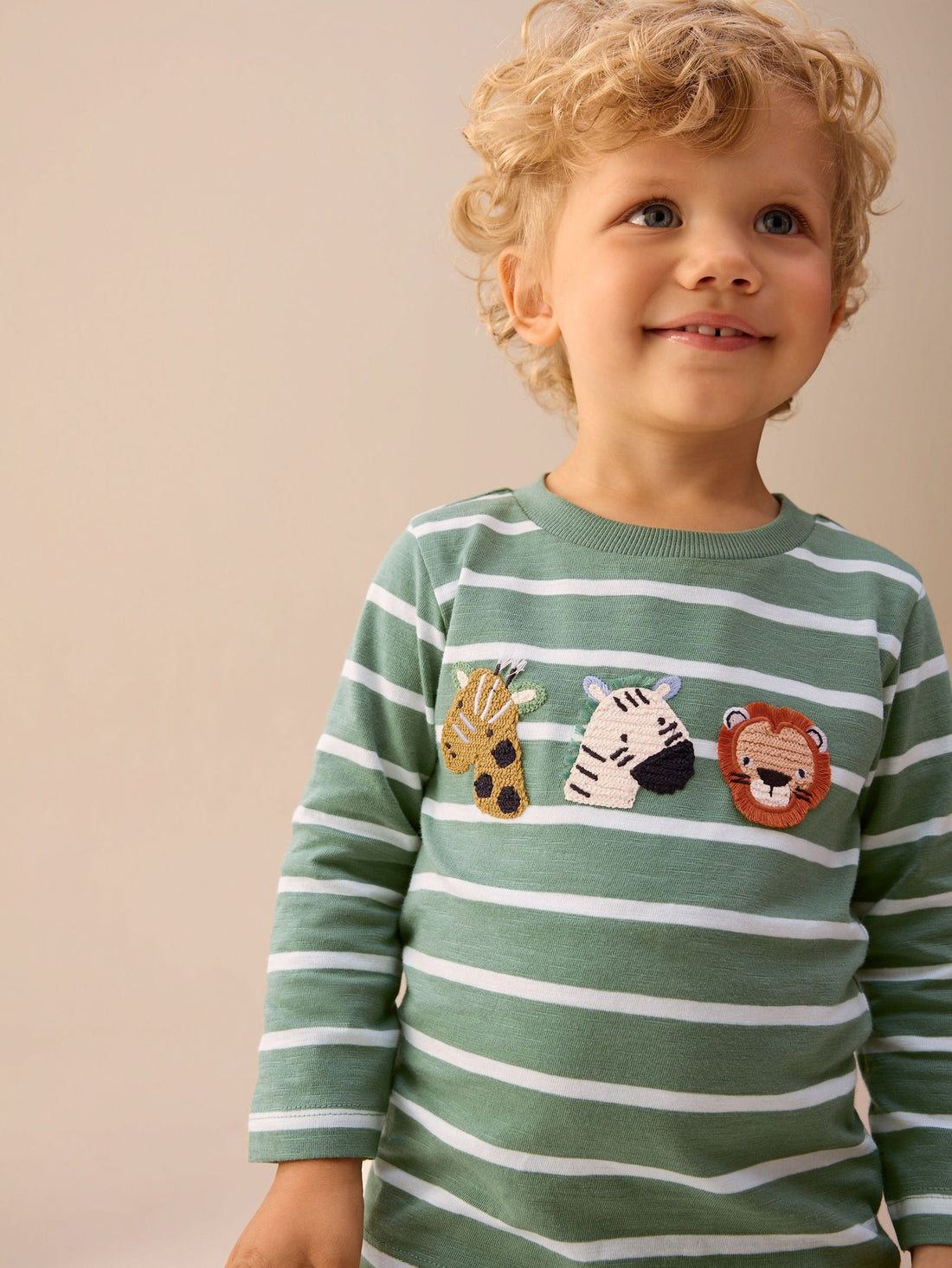 Green/White Stripe Safari Long Sleeve Appliqué T-Shirt (3mths-7yrs)