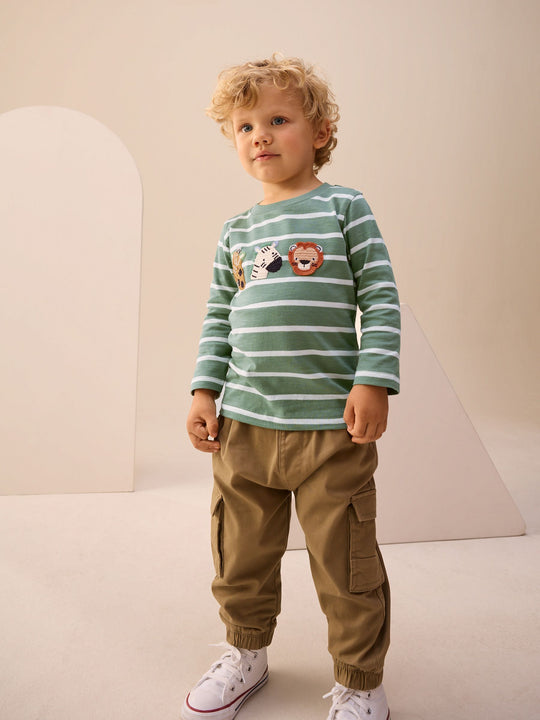 Green/White Stripe Safari Long Sleeve Appliqué T-Shirt (3mths-7yrs)