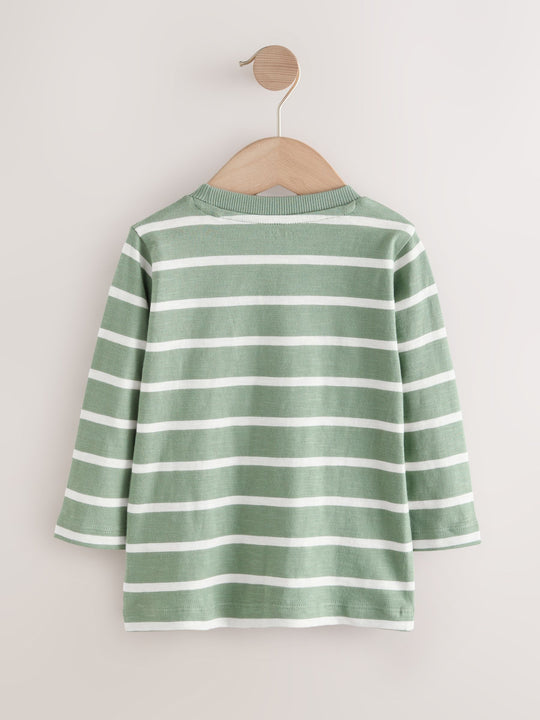 Green/White Stripe Safari Long Sleeve Appliqué T-Shirt (3mths-7yrs)