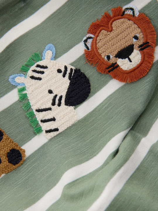 Green/White Stripe Safari Long Sleeve Appliqué T-Shirt (3mths-7yrs)