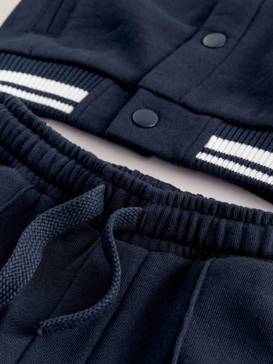 Navy Blue Jersey Letterman Jacket and Trousers Set immediate