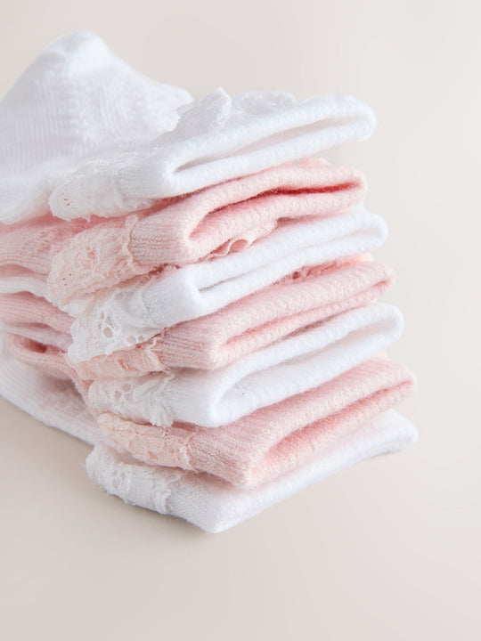 Pink/White Lace Baby Socks 7 Pack