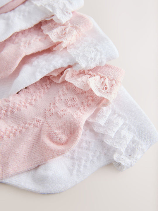 Pink/White Lace Baby Socks 7 Pack