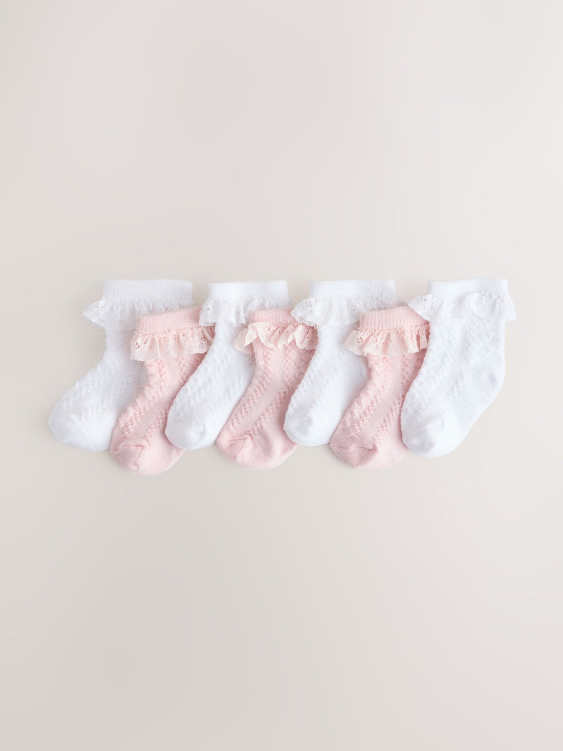 Pink/White Lace Baby Socks 7 Pack