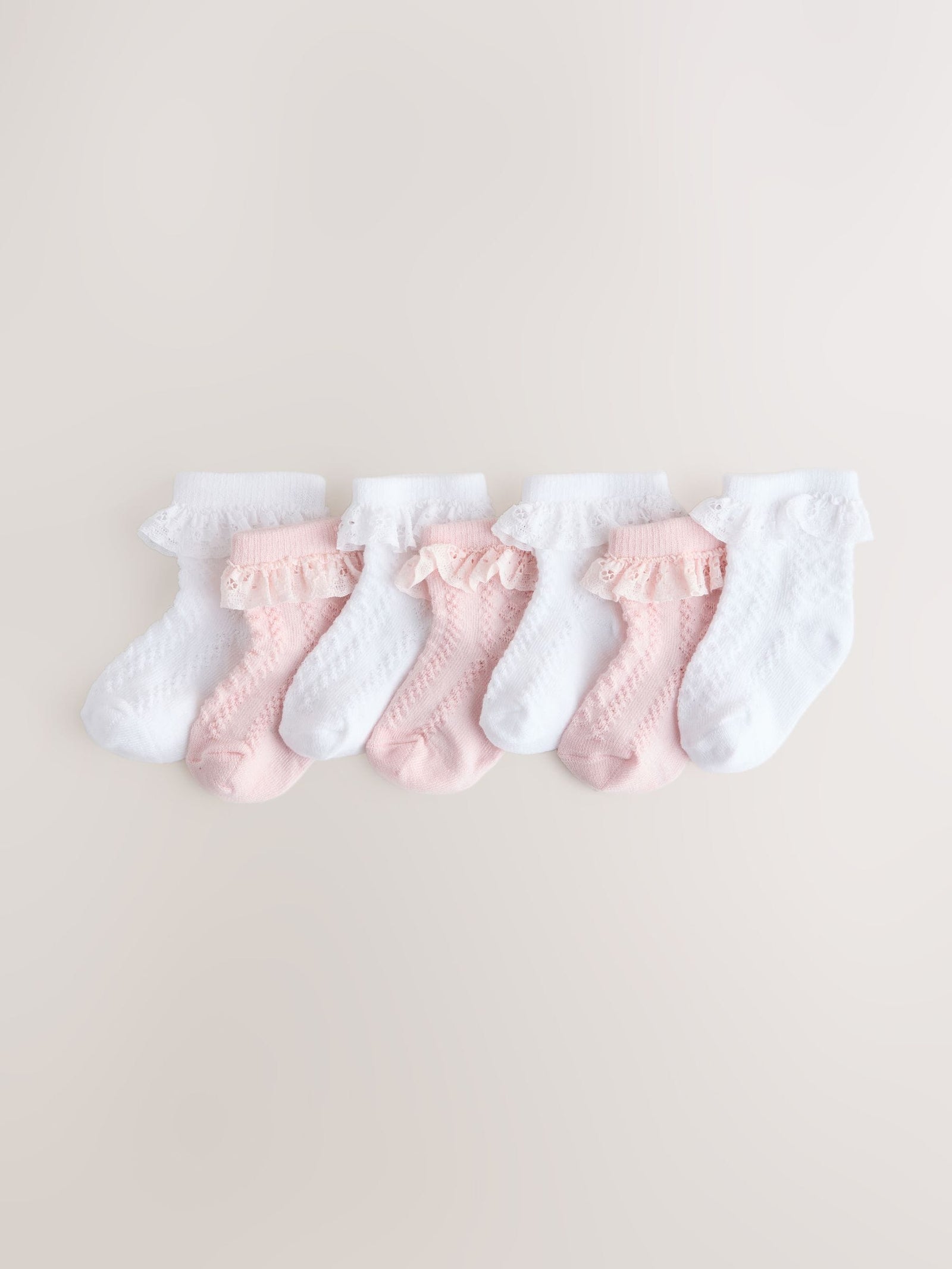 Pink/White Lace Baby Socks 7 Pack