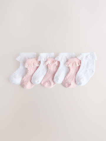 Pink/White Lace Baby Socks 7 Pack