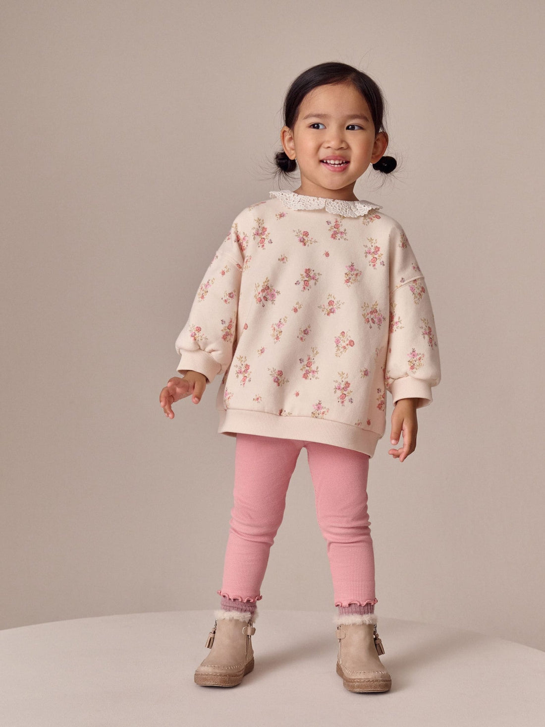 Light Pink Ditsy Floral Collar Sweatshirt and Leggings Set (3mths-7yrs)