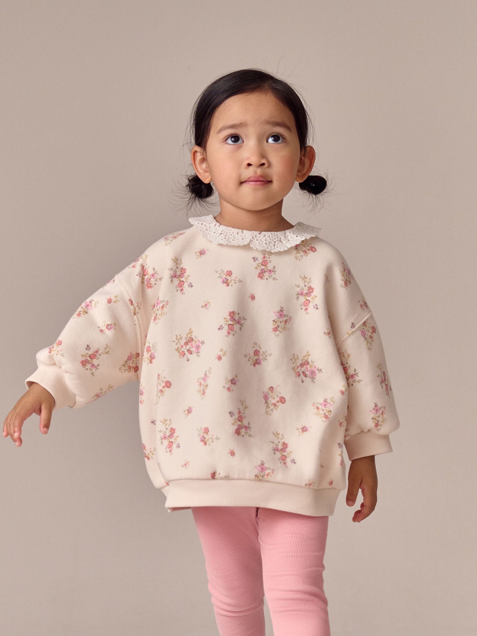 Light Pink Ditsy Floral Collar Sweatshirt and Leggings Set (3mths-7yrs)
