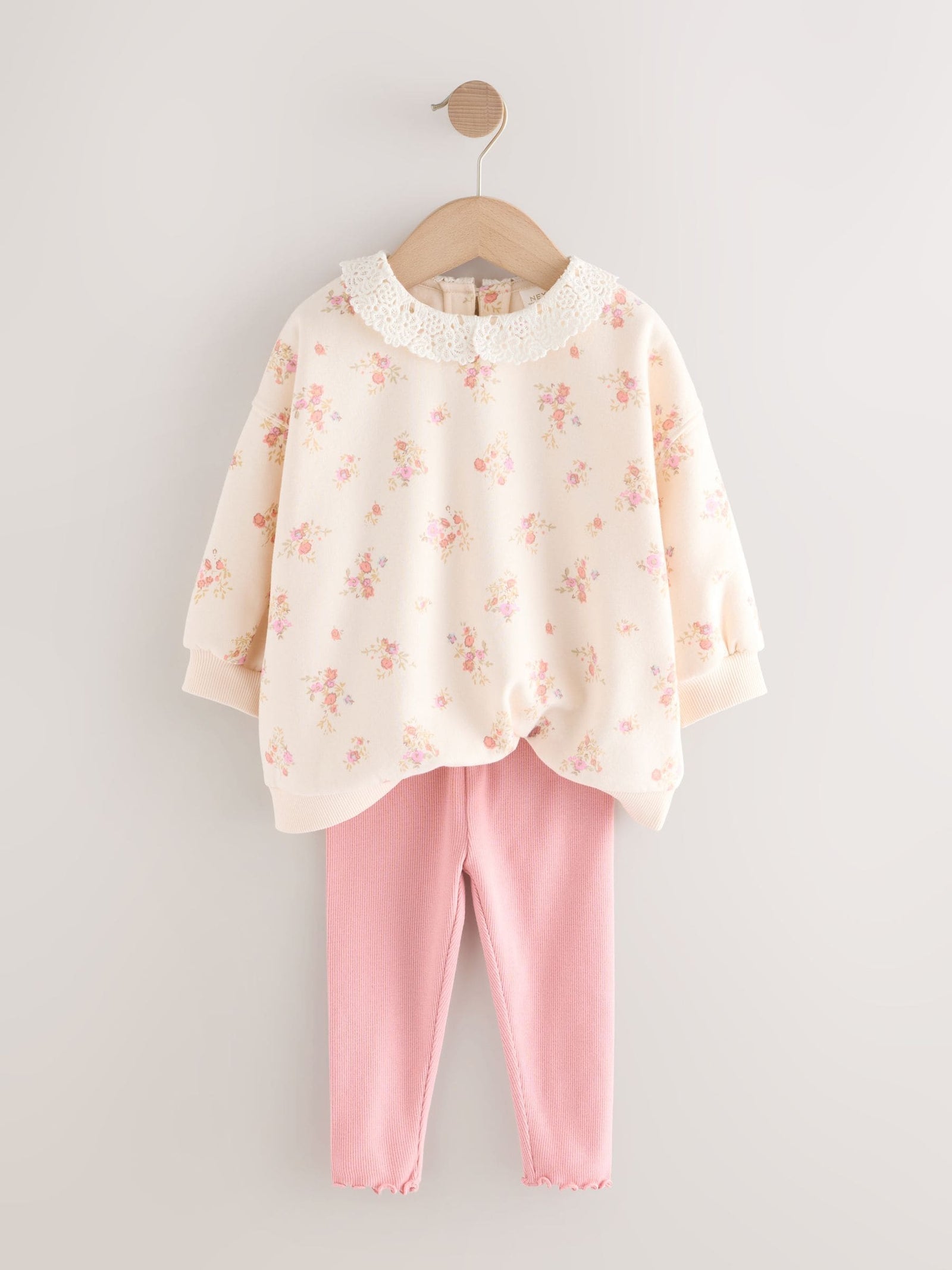 Light Pink Ditsy Floral Collar Sweatshirt and Leggings Set (3mths-7yrs)