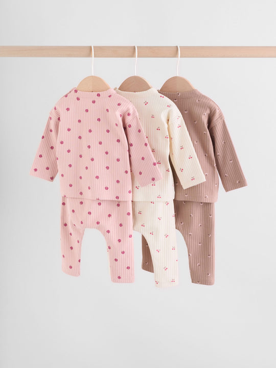 Pink/ Cream/ Brown Print Long Sleeve Top And Leggings Set 6 Piece (0mths-3yrs)