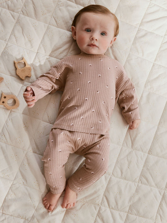 Pink/ Cream/ Brown Print Long Sleeve Top And Leggings Set 6 Piece (0mths-3yrs)