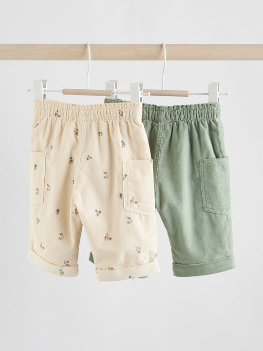 Sage Green/Ditsy Baby Cord Trousers 2 Pack (0mths-2yrs)