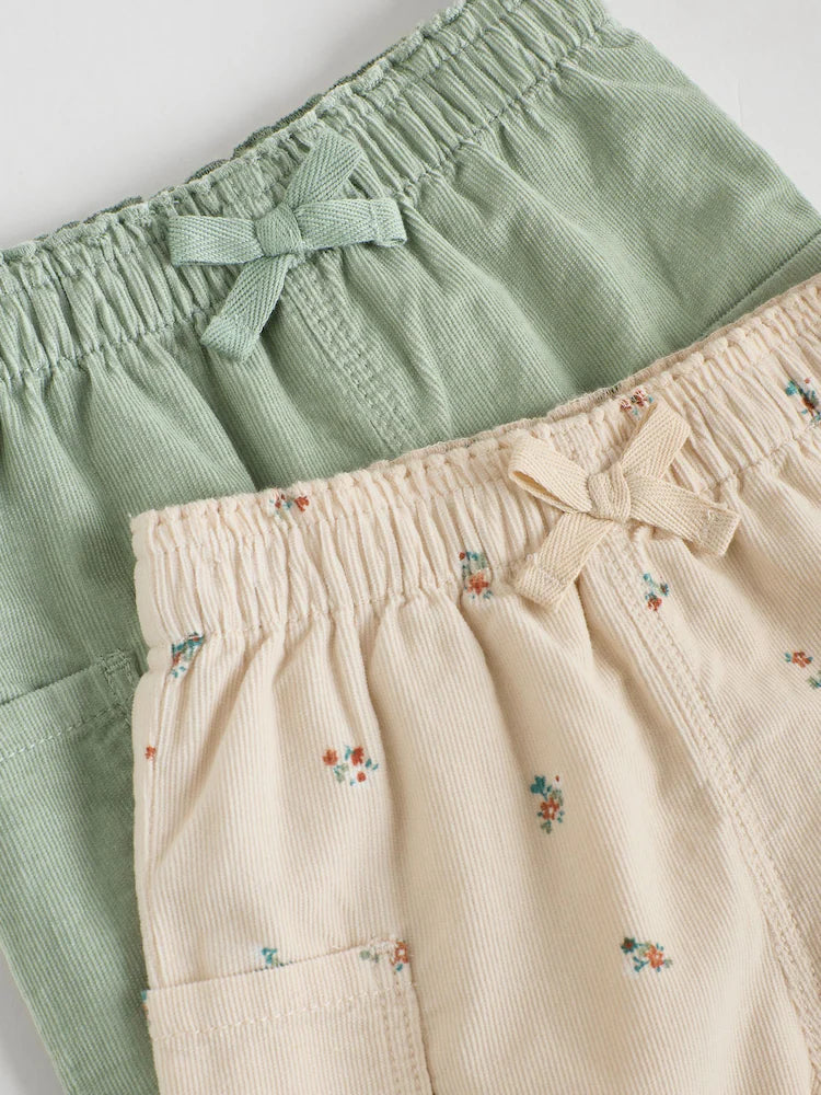 Sage Green/Ditsy Baby Cord Trousers 2 Pack (0mths-2yrs)