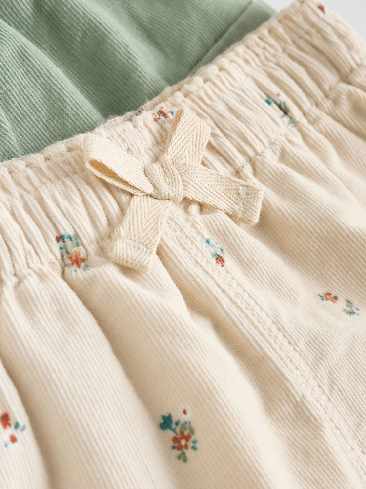 Sage Green/Ditsy Baby Cord Trousers 2 Pack (0mths-2yrs)