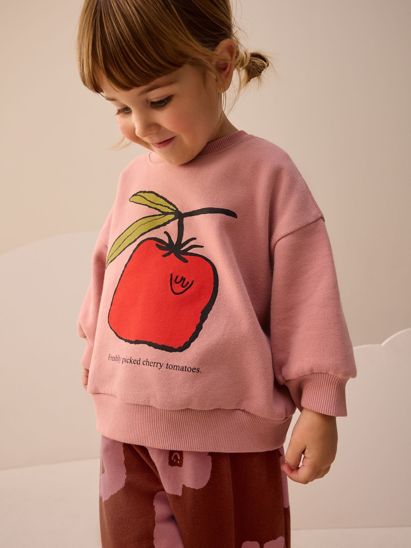 Pink/Brown Tomato Sweatshirt and Barrel Leg Joggers Set (3mths-7yrs)