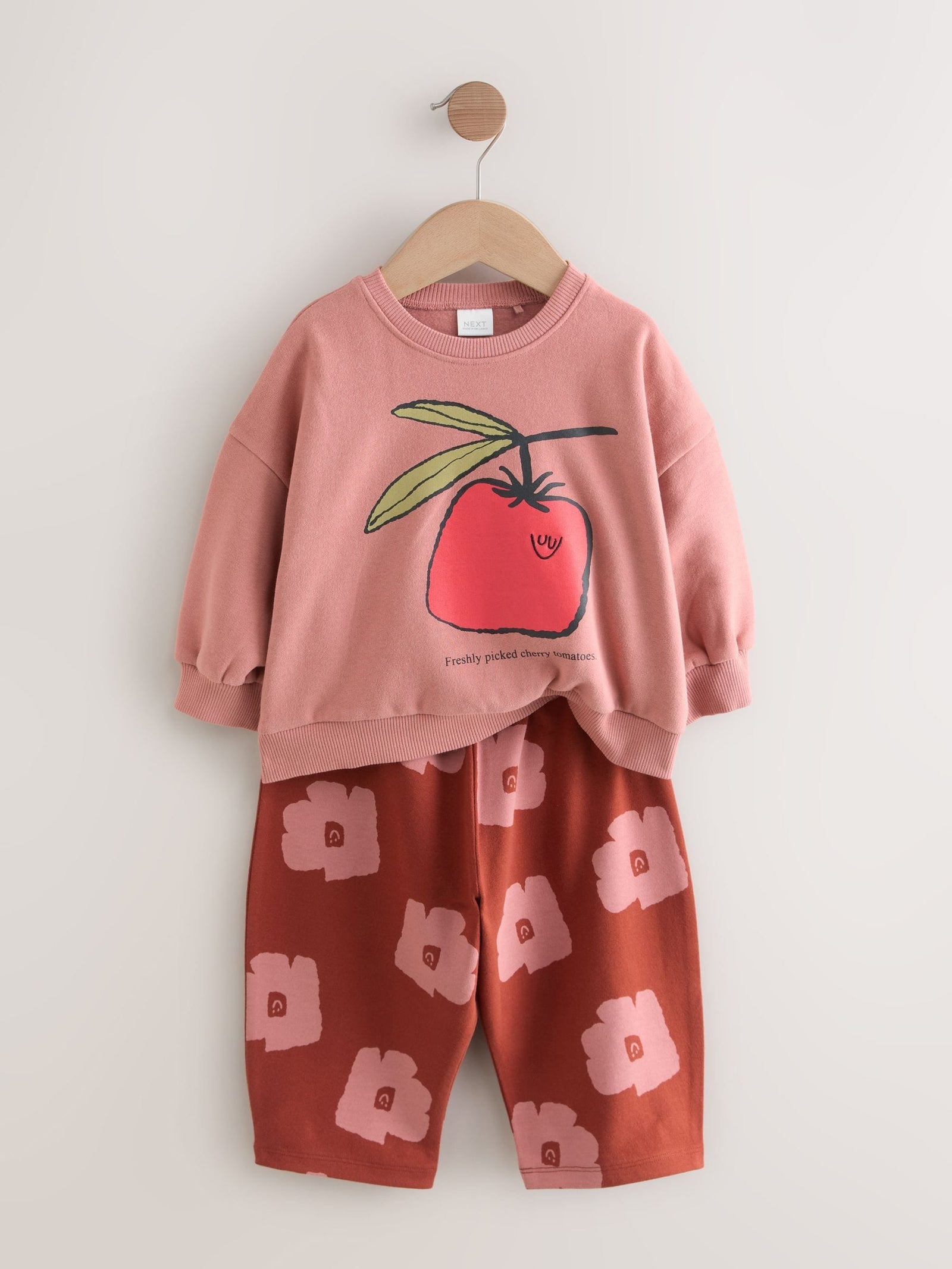 Pink/Brown Tomato Sweatshirt and Barrel Leg Joggers Set (3mths-7yrs)