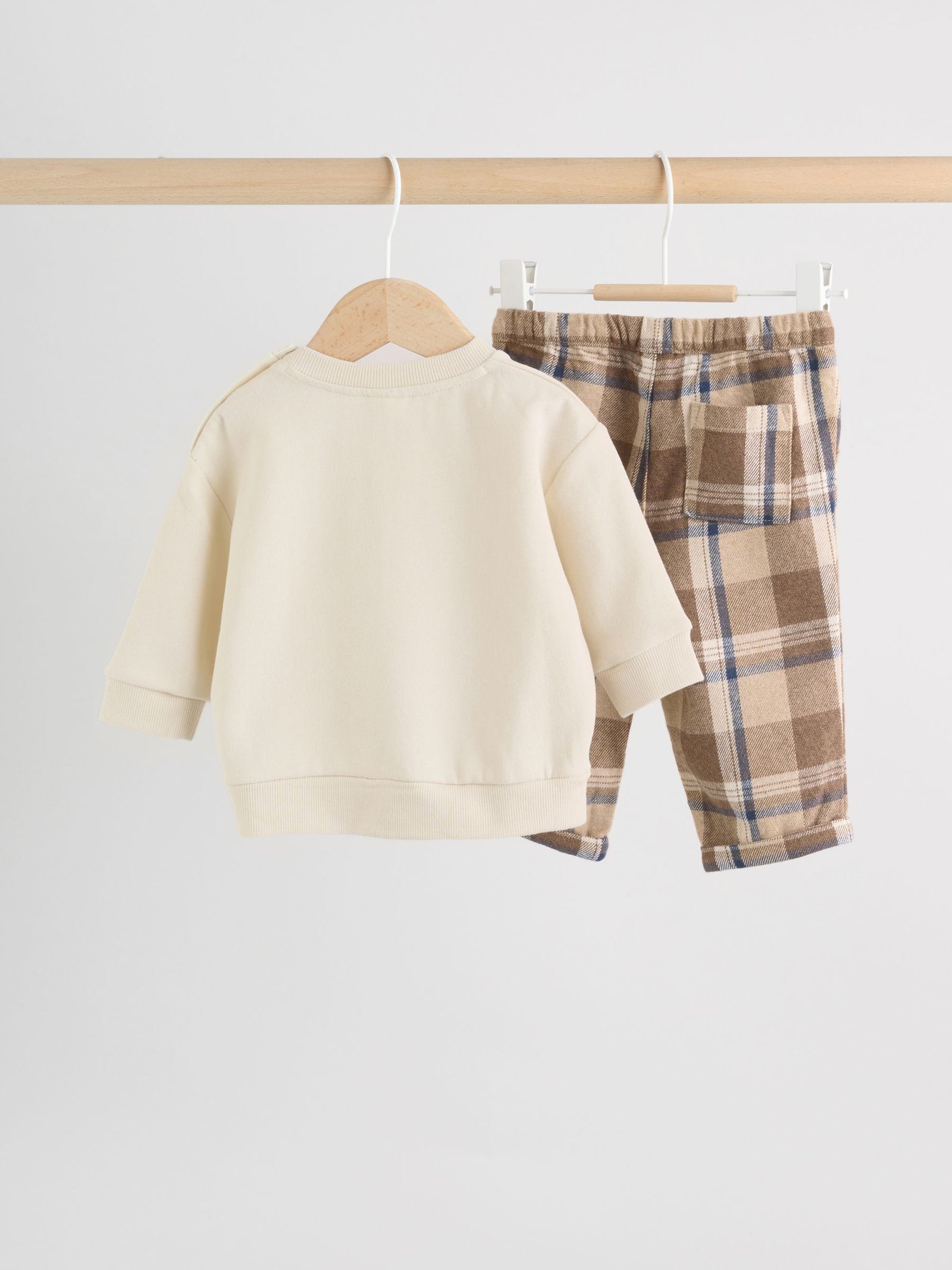 Neutral Check Baby Sweatshirt and Trousers Set (0mths-2yrs)