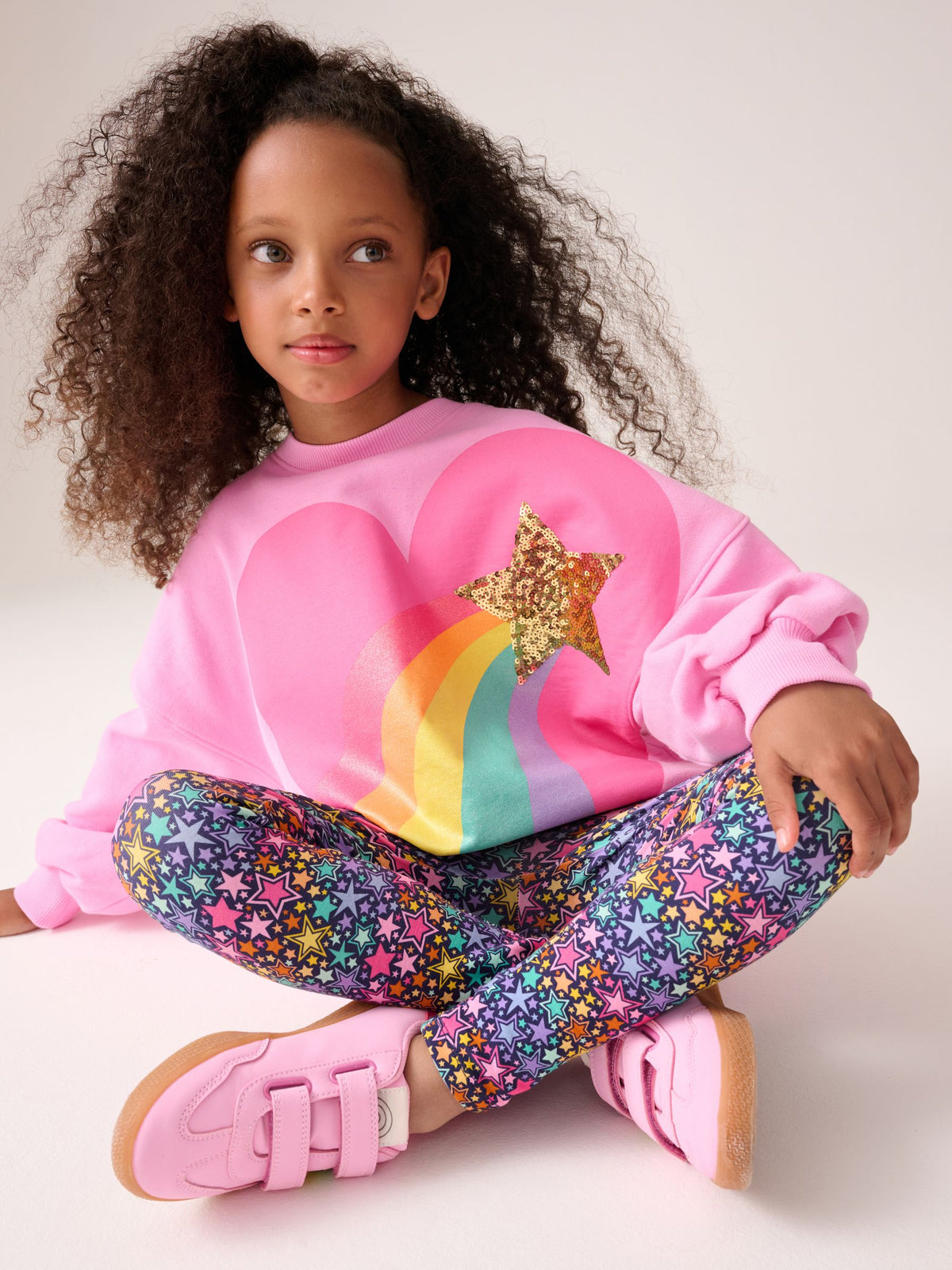 Little Bird by Jools Oliver Pink Rainbow Heart 2 Piece Jumper and Leggings Set