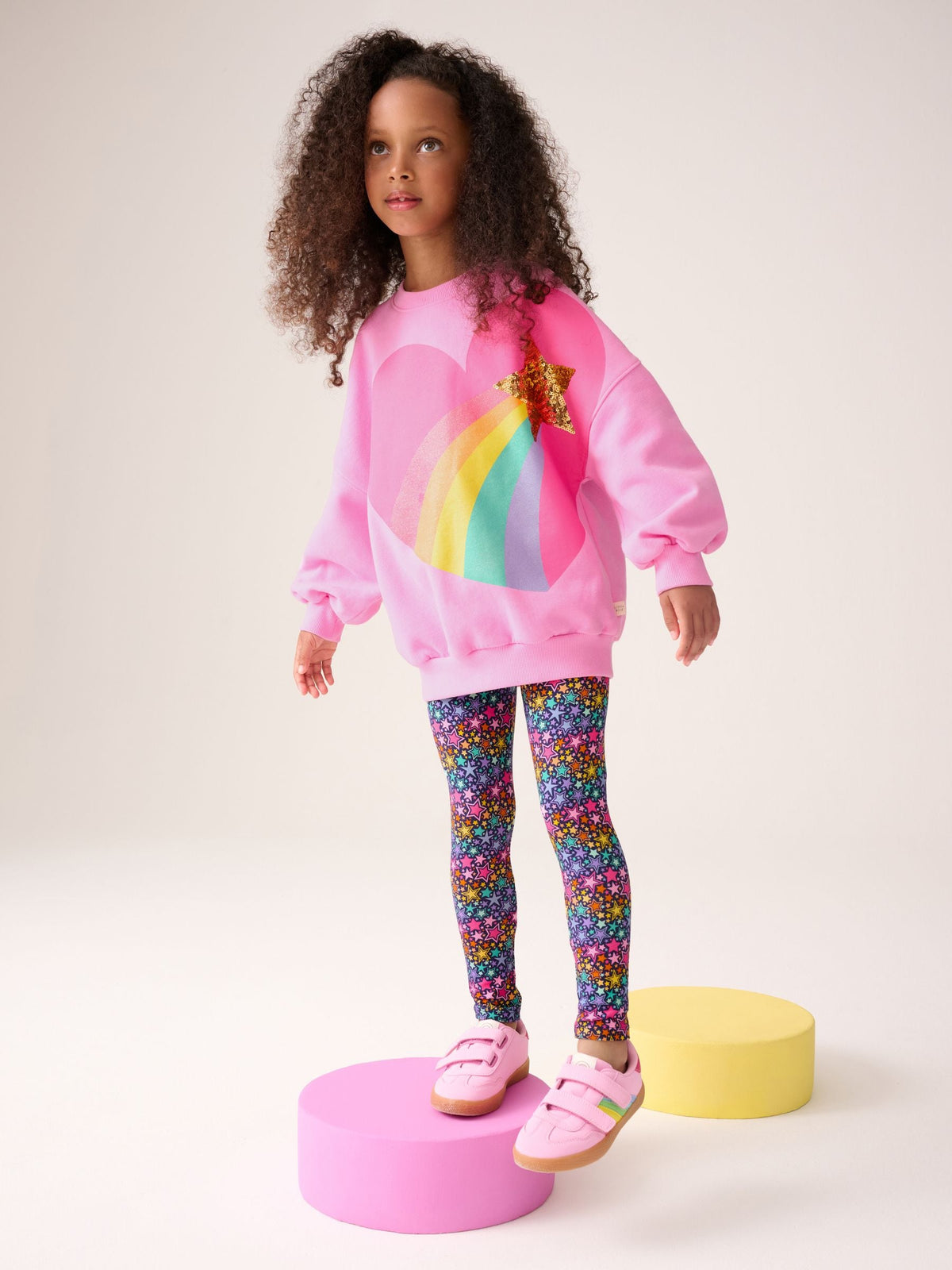 Little Bird by Jools Oliver Pink Rainbow Heart 2 Piece Jumper and Leggings Set