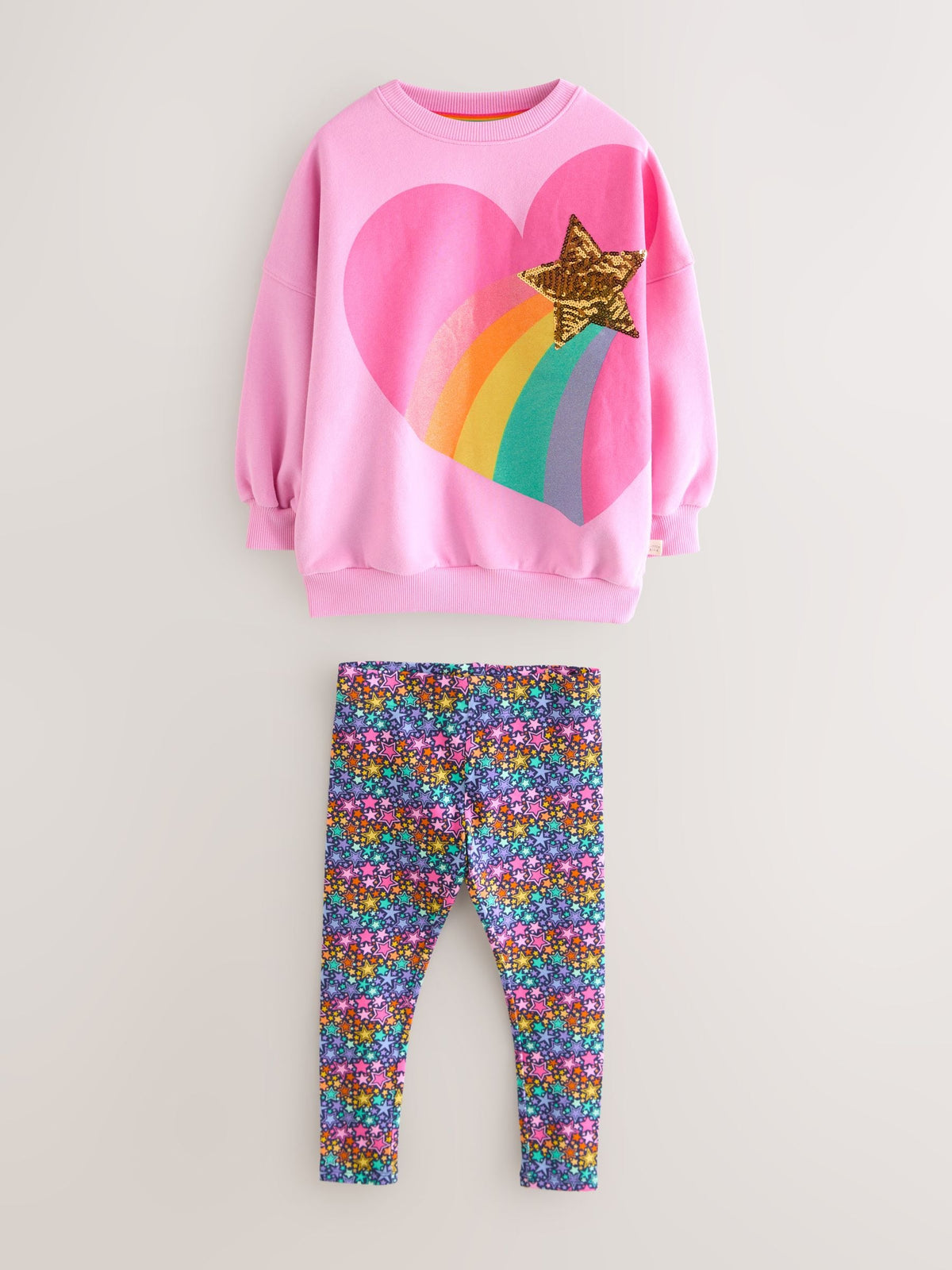 Little Bird by Jools Oliver Pink Rainbow Heart 2 Piece Jumper and Leggings Set