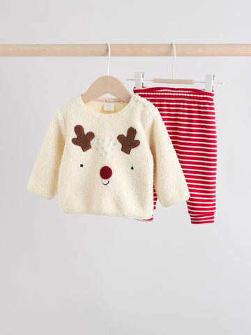 Neutral Reindeer Baby Fleece Top and Leggings Set (0mths-2yrs)