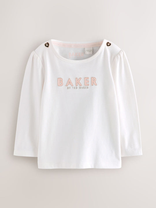 Baker by Ted Baker Pink Jacquard Bow Dungarees & T-Shirt Set