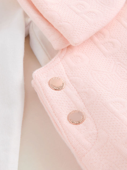 Baker by Ted Baker Pink Jacquard Bow Dungarees & T-Shirt Set