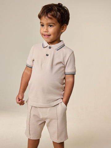 Neutral Short Sleeve Polo Shirt and Shorts Set (3mths-7yrs)
