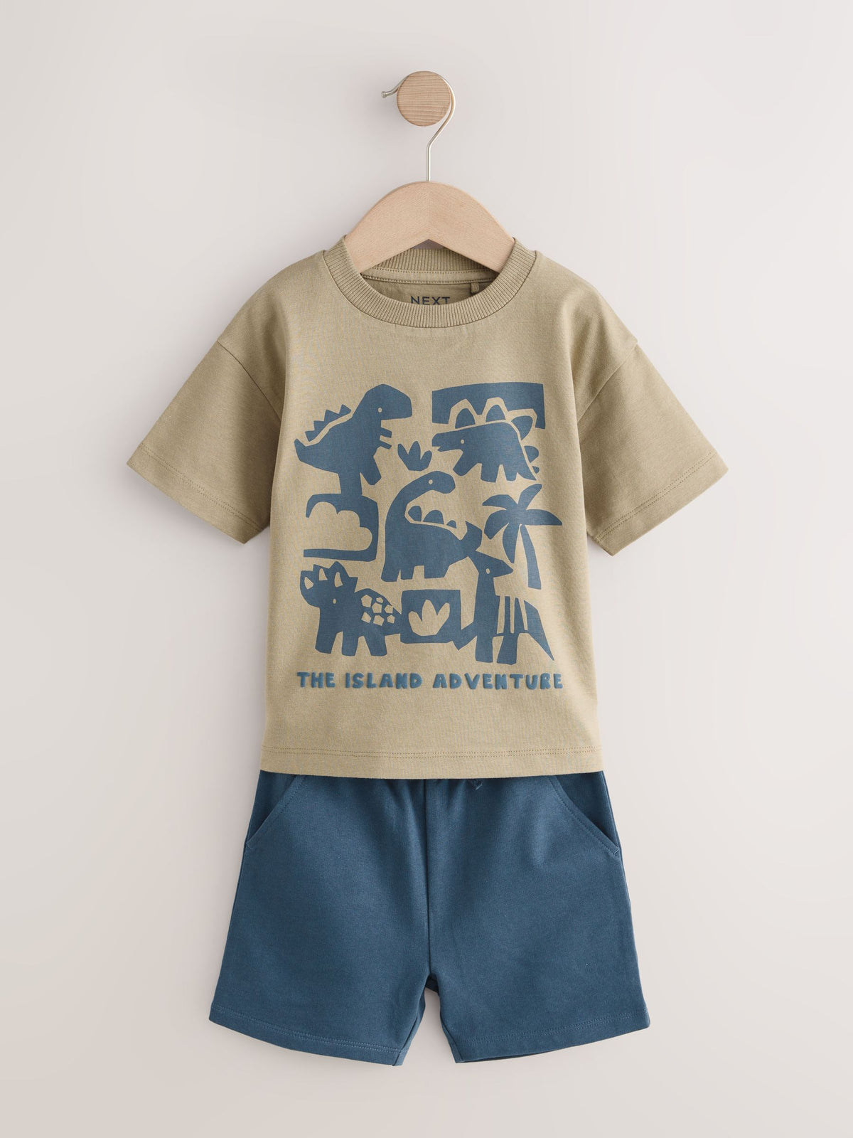 Blue/Brown Dinosaur Spikes Short Sleeve T-Shirt and Shorts Set 2 Pack (3mths-7yrs)