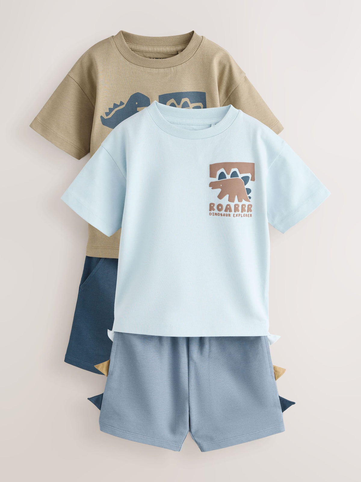 Blue/Brown Dinosaur Spikes Short Sleeve T-Shirt and Shorts Set 2 Pack (3mths-7yrs)