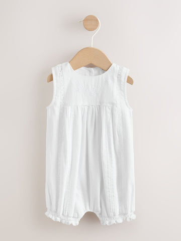 White Lace Woven Baby Romper (0mths-2yrs)