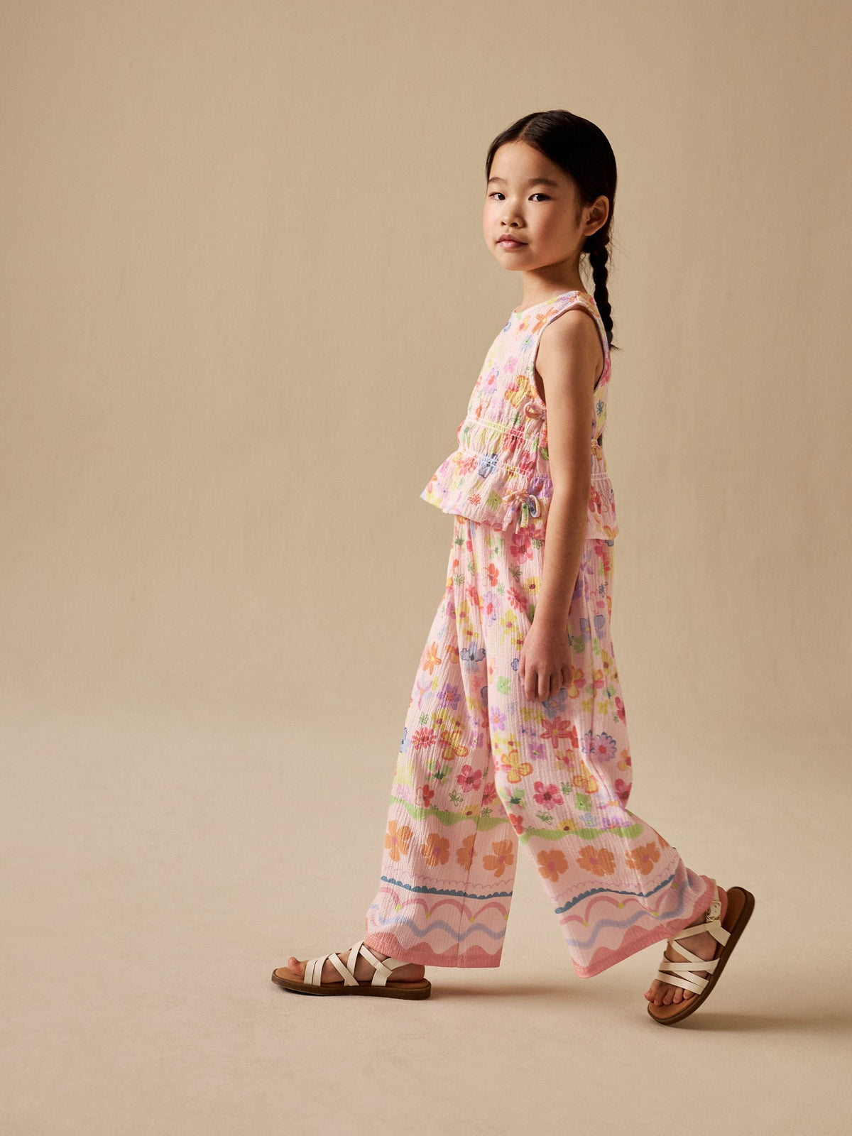 Flower Print Top And Wide Leg Trousers Set (3-16yrs)