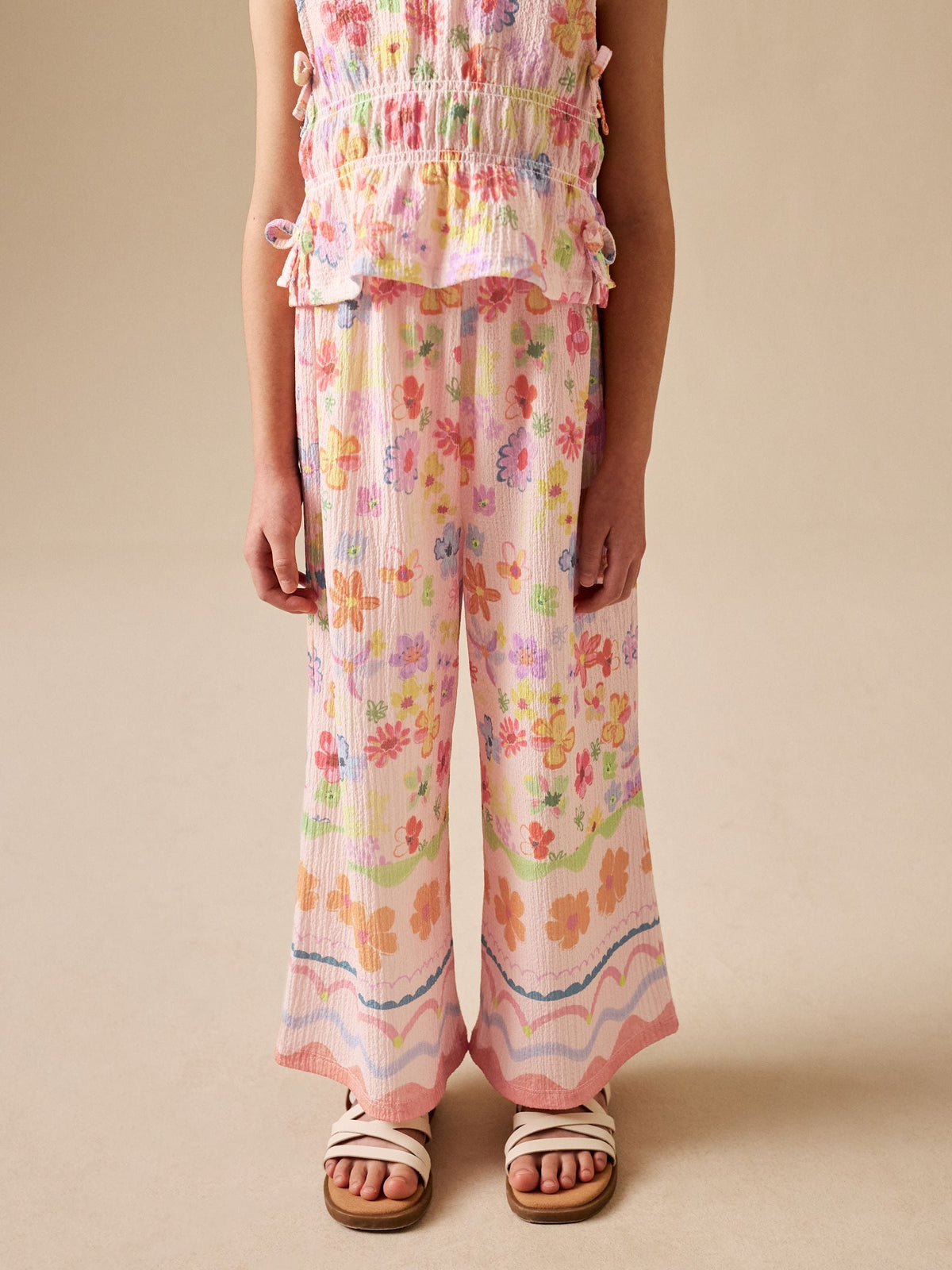 Flower Print Top And Wide Leg Trousers Set (3-16yrs)