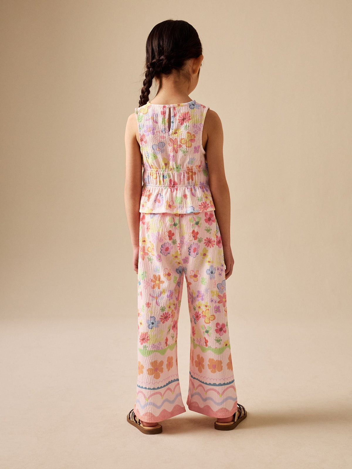 Flower Print Top And Wide Leg Trousers Set (3-16yrs)