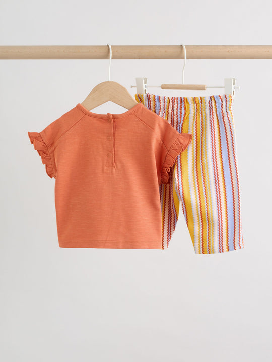 Rust Brown Short Sleeve Baby Top And Wide Leg 2 Piece Set (0mths-2yrs)