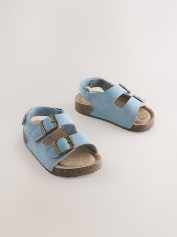 Blue Standard Fit (F) Double Buckle Cushioned Footbed Sandals