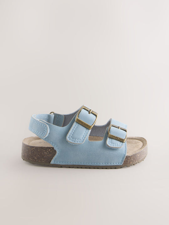 Blue Standard Fit (F) Double Buckle Cushioned Footbed Sandals
