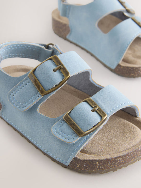 Blue Standard Fit (F) Double Buckle Cushioned Footbed Sandals