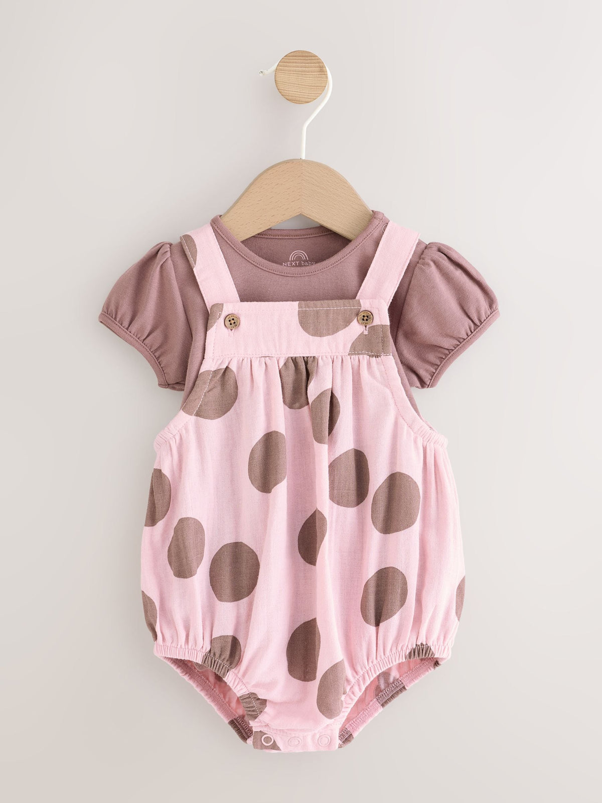 Chocolate Brown Spot Woven Baby Bubble Romper and Bodysuit 2 Piece Set (0mths-2yrs)