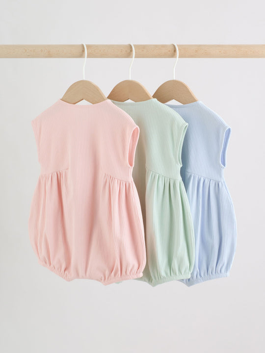 Pastel Colour Zip Through Baby Rompers 3 Pack