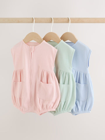 Pastel Colour Zip Through Baby Rompers 3 Pack
