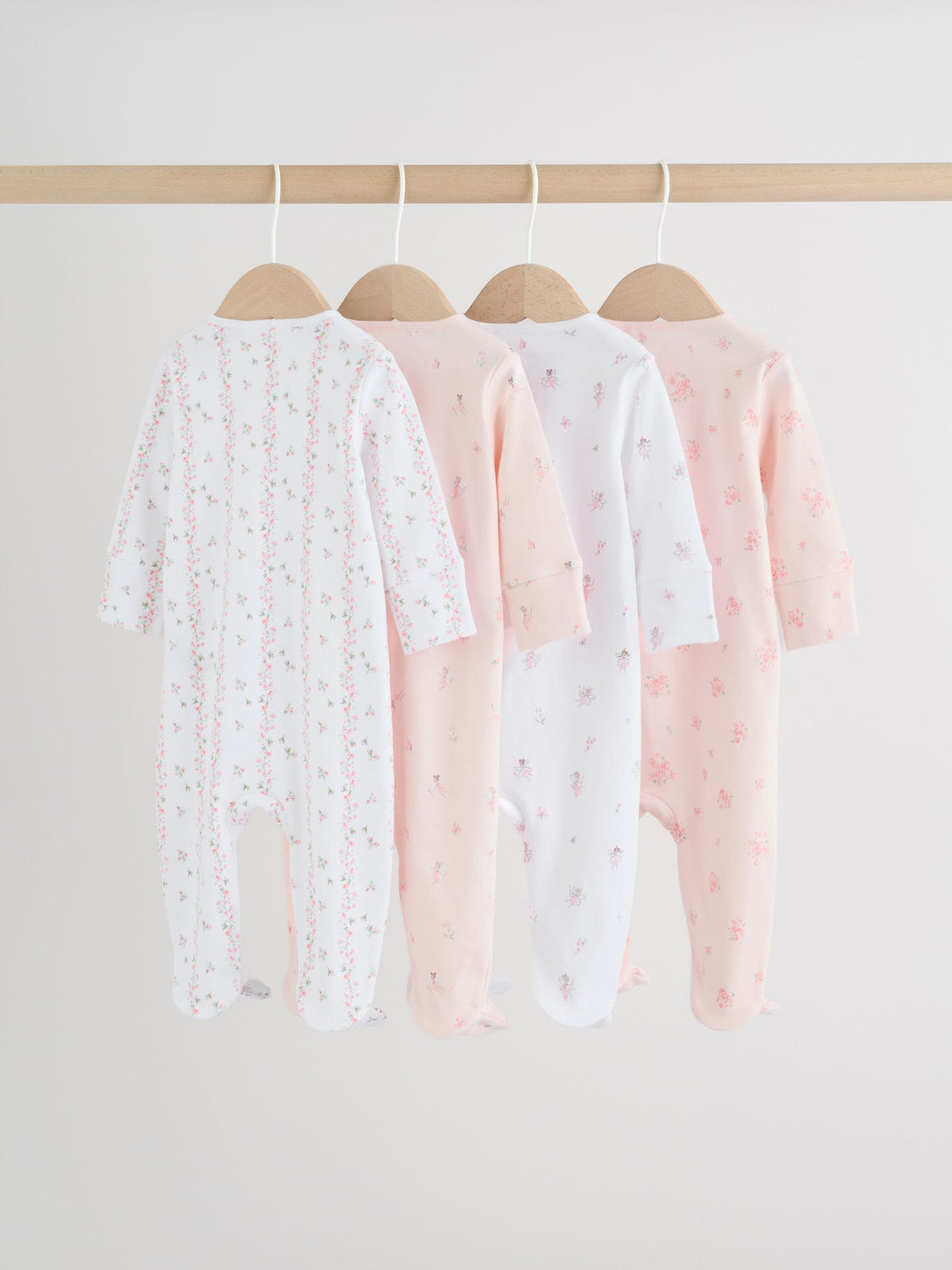 Pink Two Way Zip Baby Sleepsuit 4 Pack (0mths-2yrs)